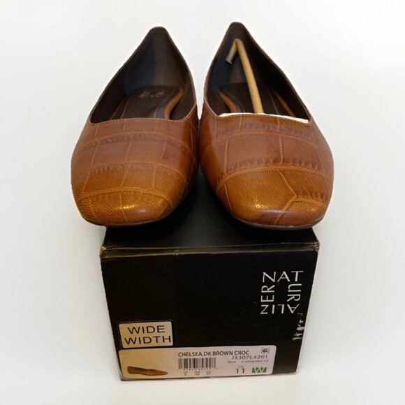 Naturalizer Chelsea Ballet Flat Brown Crocodile Women's Size 11 W New Wide - Picture 1 of 12
